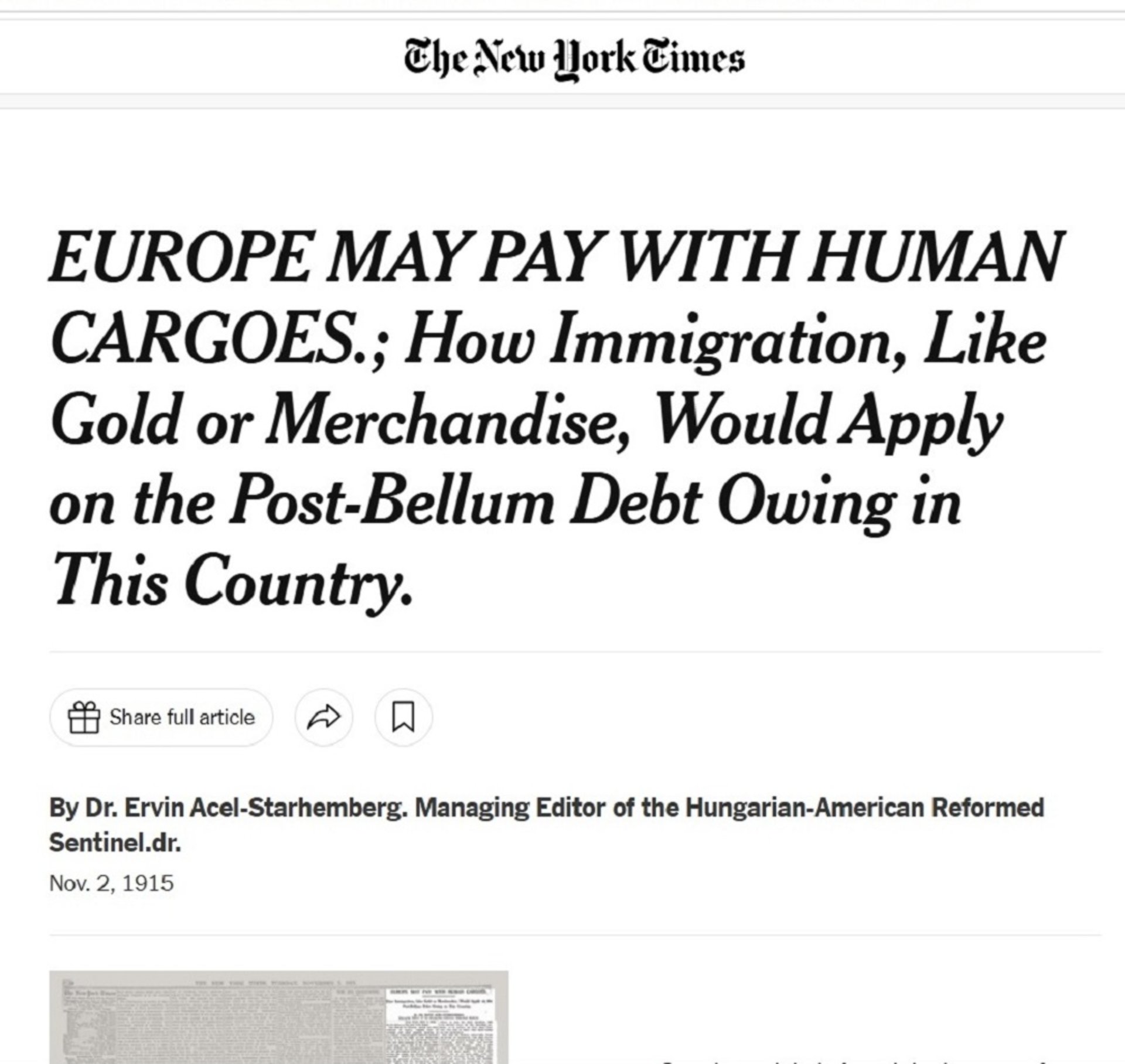 Одна з публікацій Ацела в The New York Times, 1915 р.